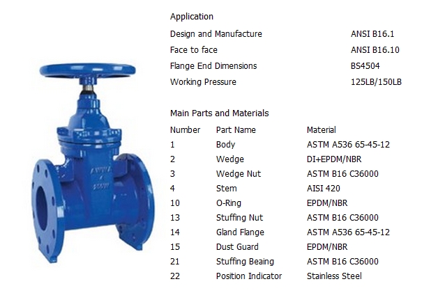 铸铁暗杆软密封闸阀,美标125LB