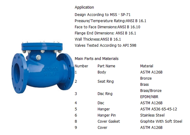 铸铁旋启式止回阀,ANSI 125LB